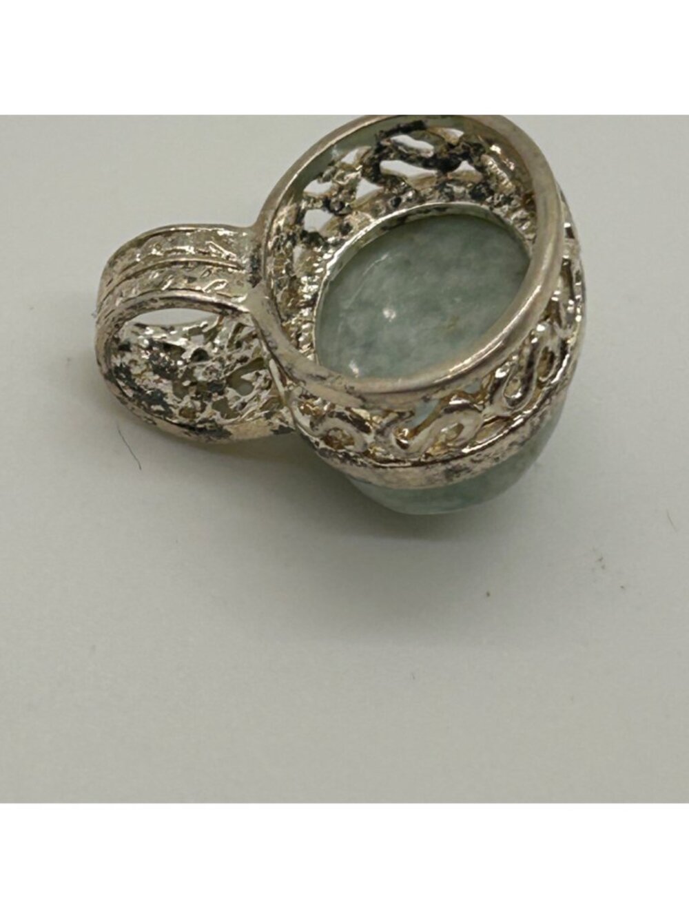 Vintage Green Agate Pendant Silver-Tone Oval Filigree Bezel Cabochon Stone - Picture 5 of 10